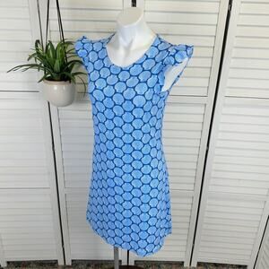 New Sailor Sailor Jojo Dress Navy Blue Baked Scallop Print UPF 50+ Ruffle Size S